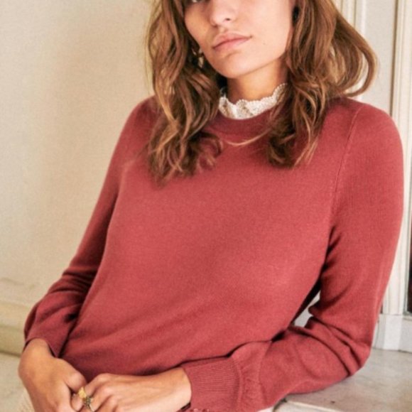 Sezane Sweaters - Sezane Pink Sweater with Removable White Lace
